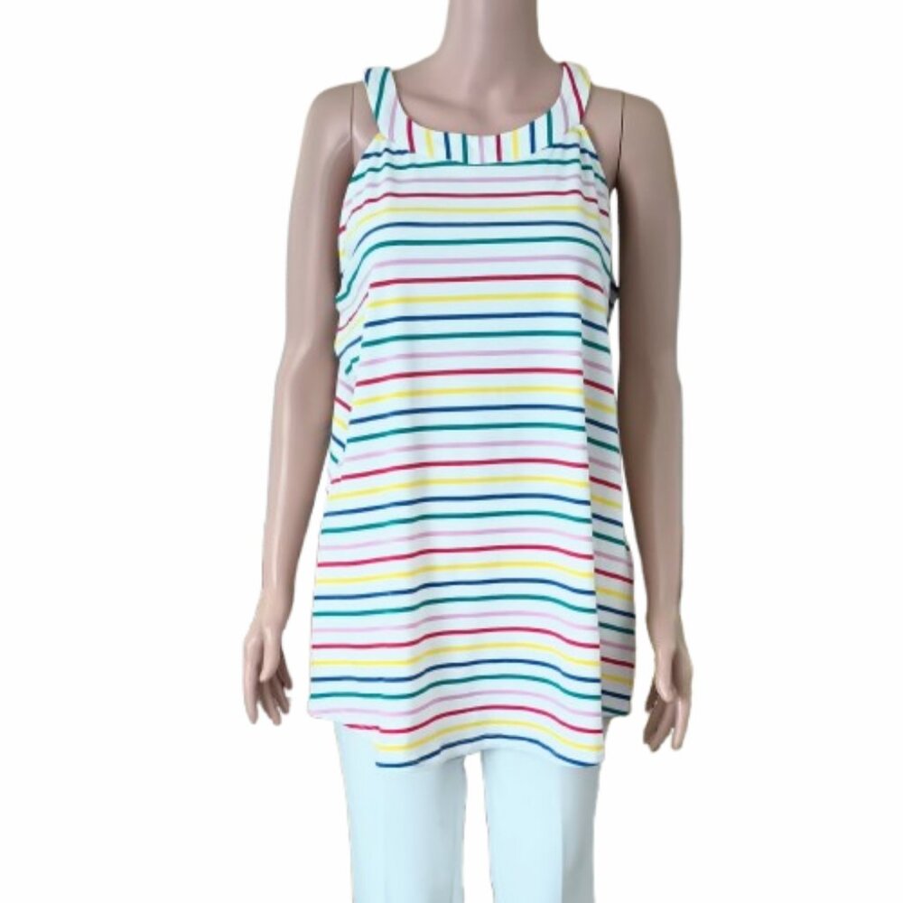Women's Stripe Halter Top XL Red Green Blue Yellow Scoop Hem Stretch